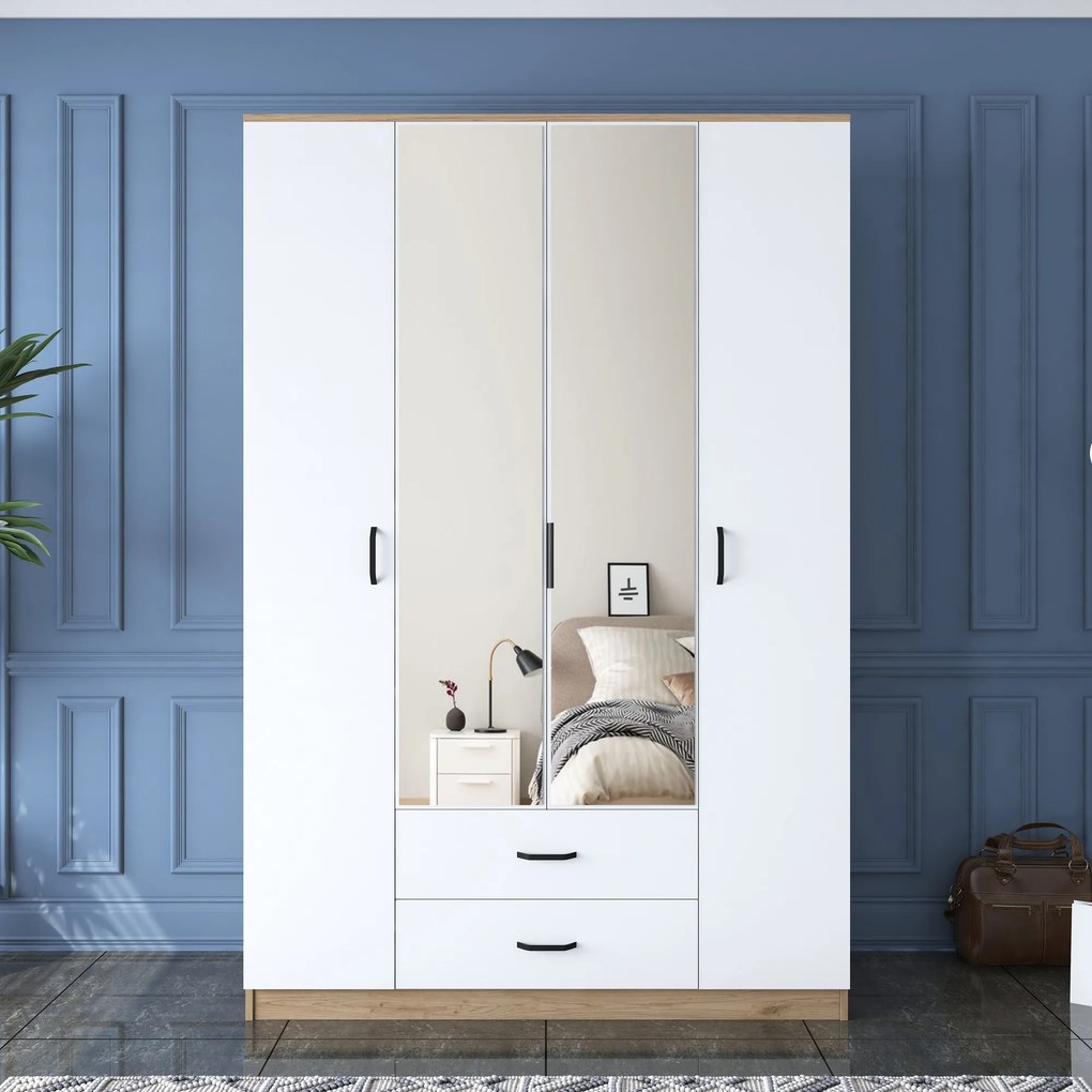 Šatníková skriňa BA 131 140 cm so zrkadlom orech/biela