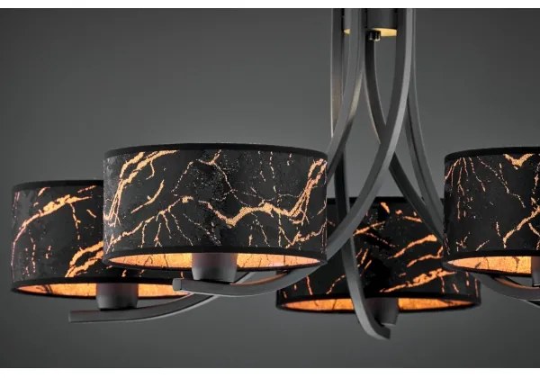 Jupiter 2107- Luster na reťazi ARTHUR 5xE27/15W/230V čierna/oranžová/mramorový dekor