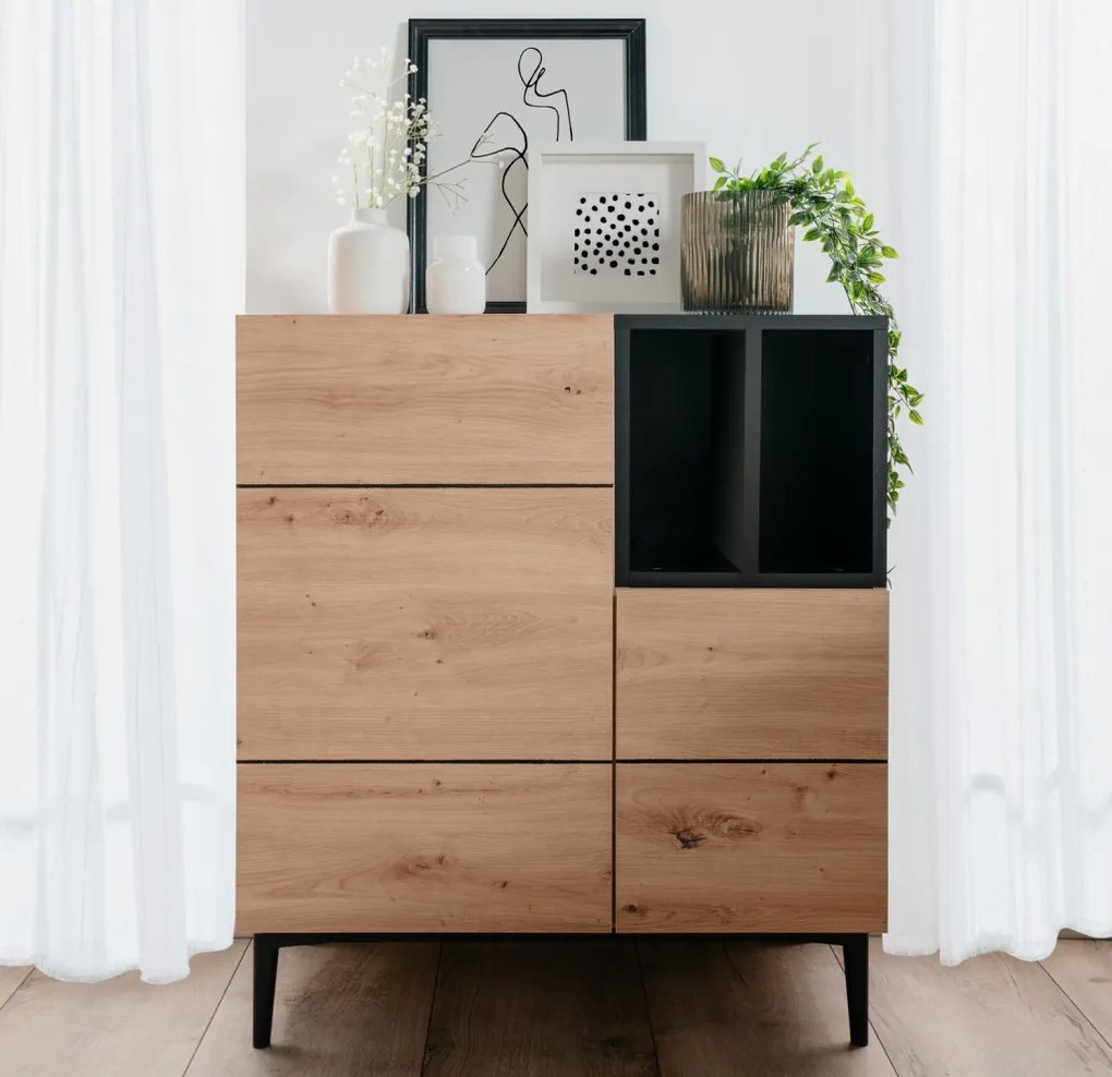 Skrinka 2-dverová Nola, dub artisan/čierna