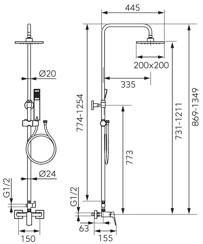 Ferro Vitto Verdeline, sprchová sada 150 mm s hornou dažďovou hlavicou, čierna matná, NP81-BVI7UVL-BL