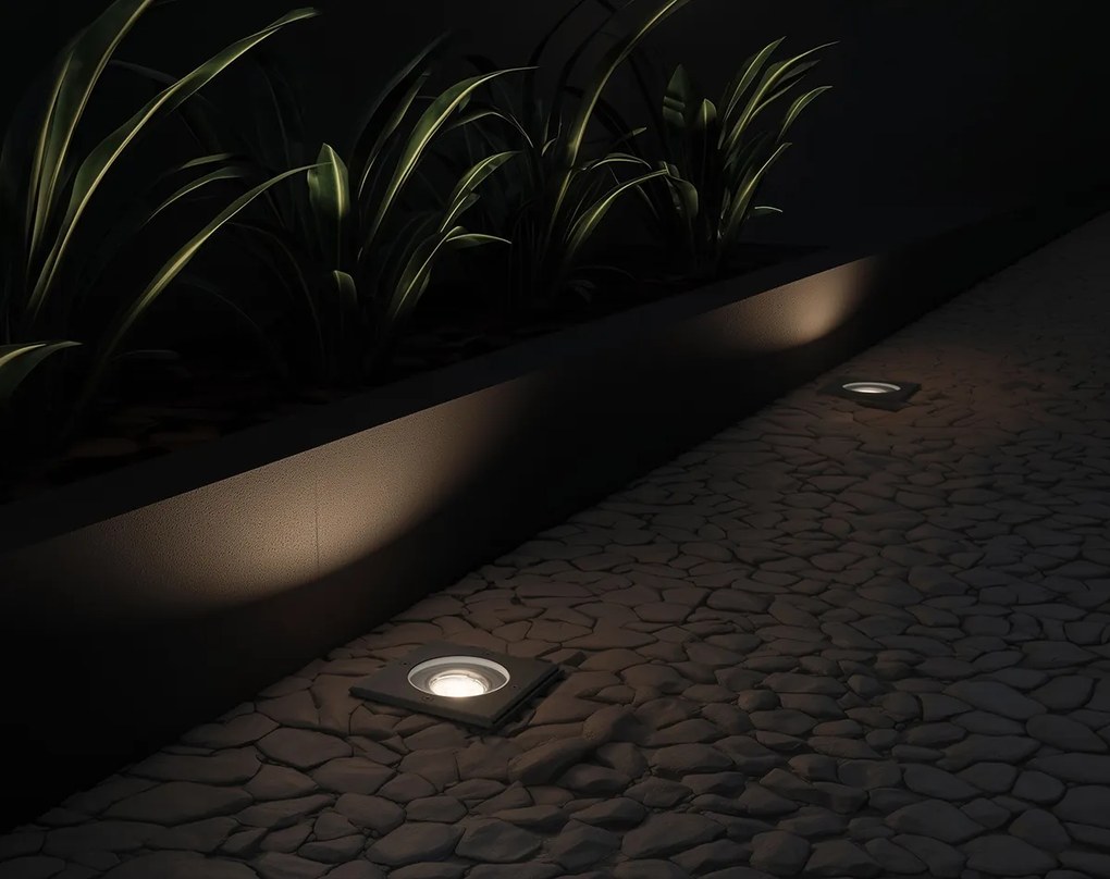 Vonkajšie zemné bodové svetlo čierne štvorcové nastaviteľné IP65 - Delux