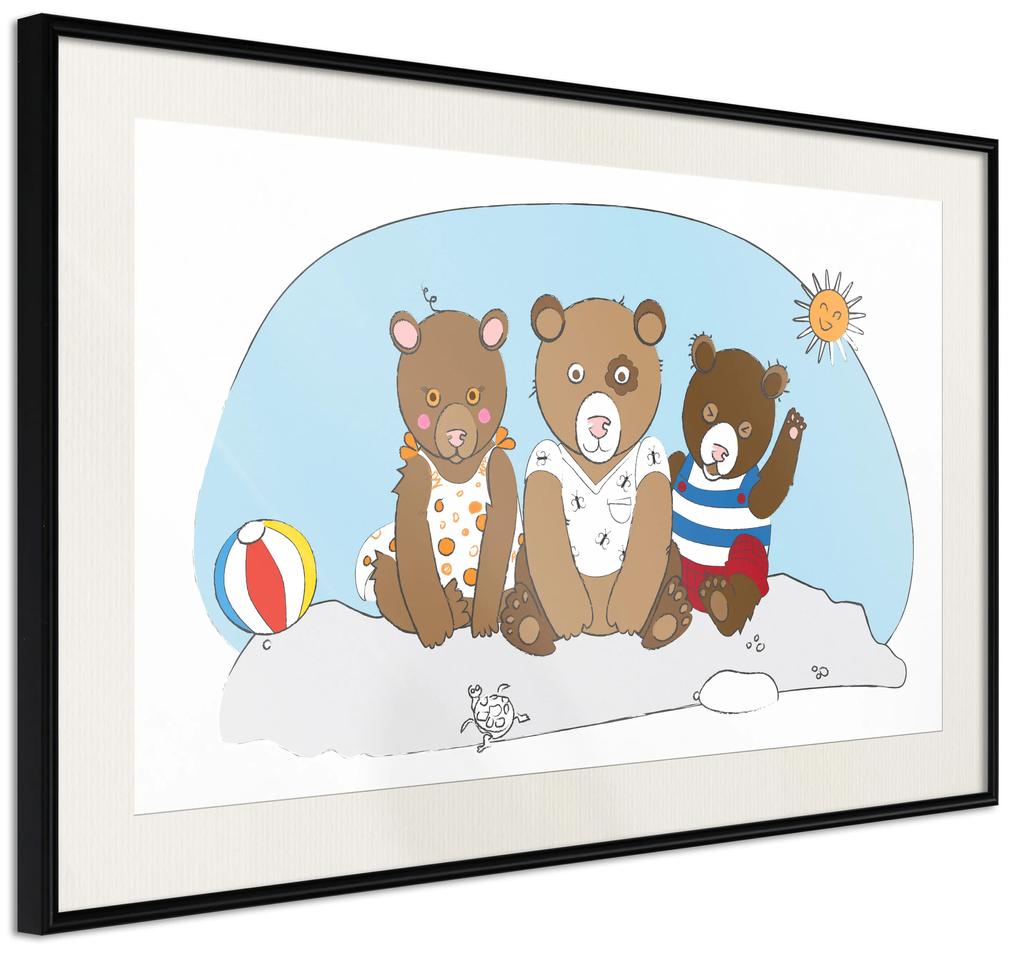 Artgeist Plagát - Teddy Bears on the Beach [Poster] Veľkosť: 30x20, Verzia: Čierny rám s passe-partout