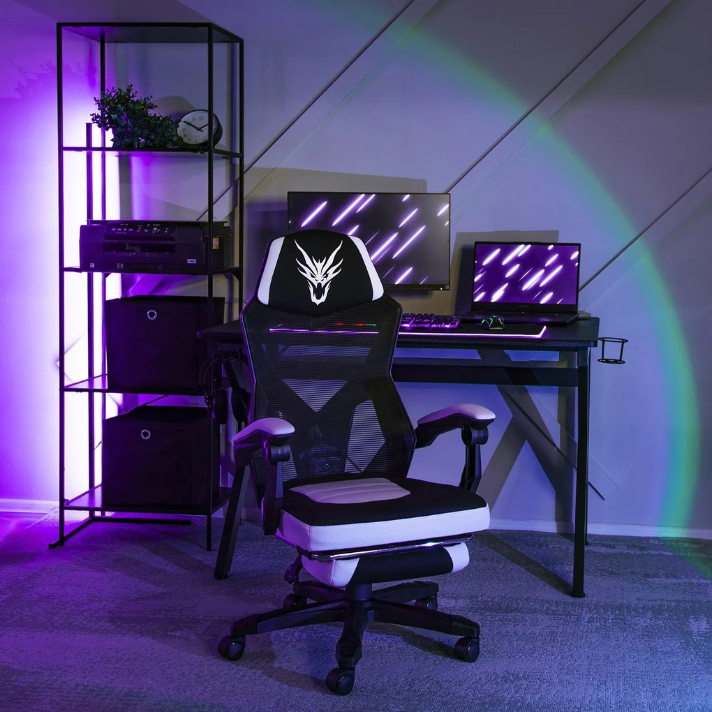 Herná stolička Bing s podnožkou čierna/biela