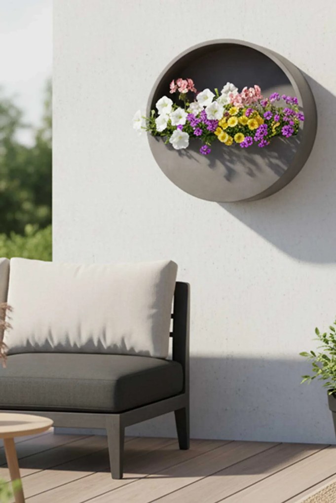 Kvetináč na stenu MURA, sklolaminát, Ø 50 cm, sivá