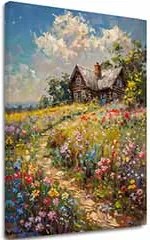 Obraz na plátne Chalúpka v kvetinovom poli | Akrylové detaily