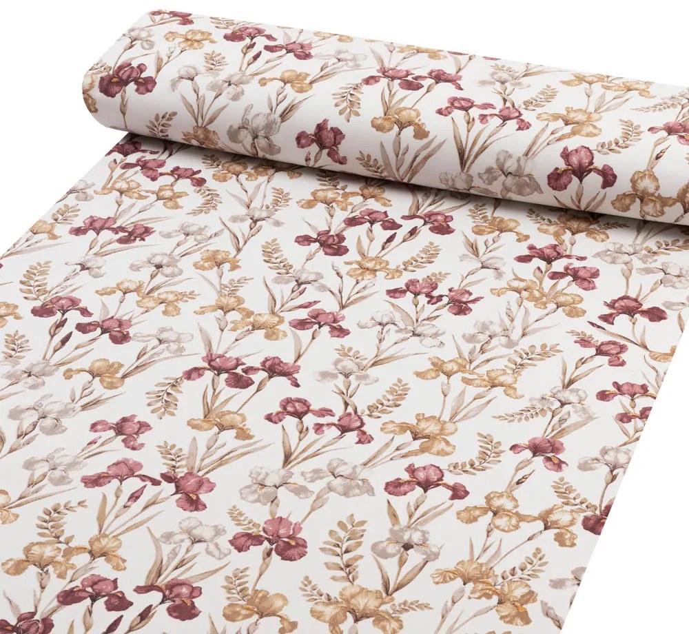 Biante Detské bavlnené posteľné obliečky do postieľky Sandra SA-636 Vínovo-béžové kosatce na bielom Do postieľky 100x135 a 40x60 cm