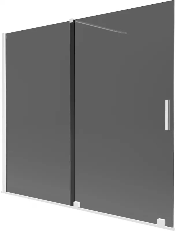 Mexen Velar, 2-krídlová posuvná vaňová zástena 180 x 150 cm, 8mm šedé sklo, biela matná, 896-180-000-41-20