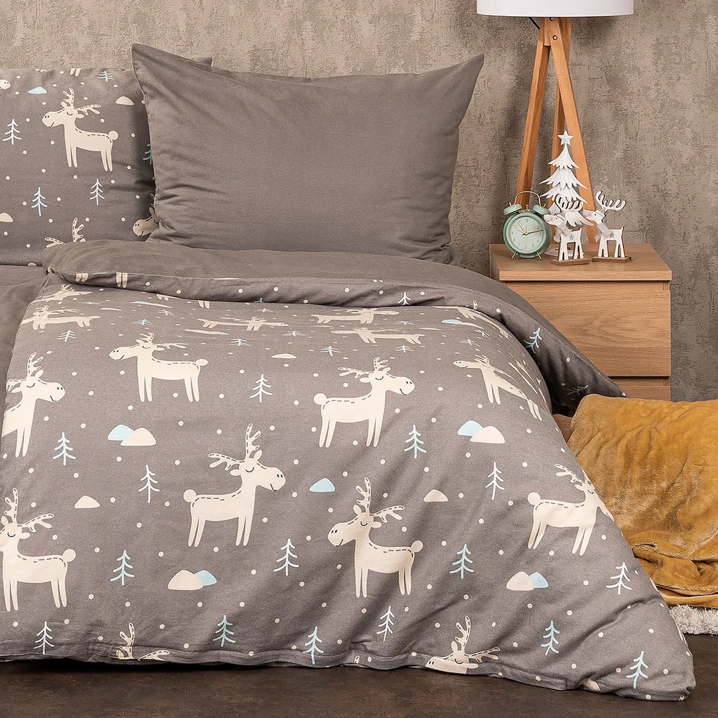 4Home Flanelové obliečky Happy reindeer, 140 x 220 cm, 70 x 90 cm