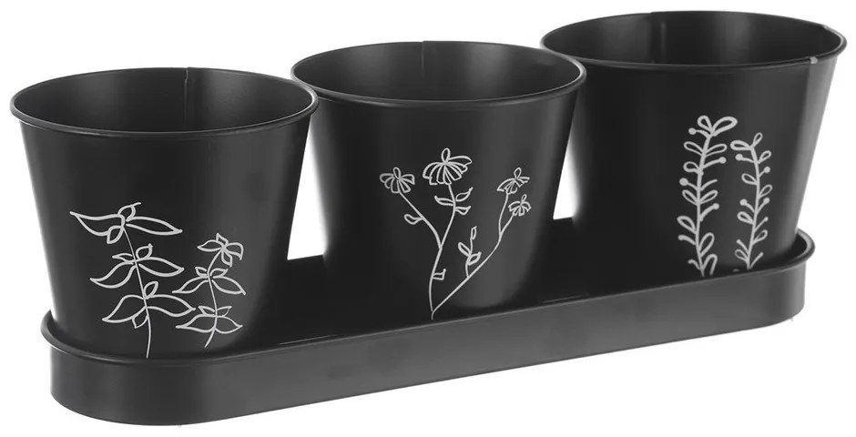 Kovové kvetináče na bylinky v súprave 3 ks ø 11 cm Black – Orion