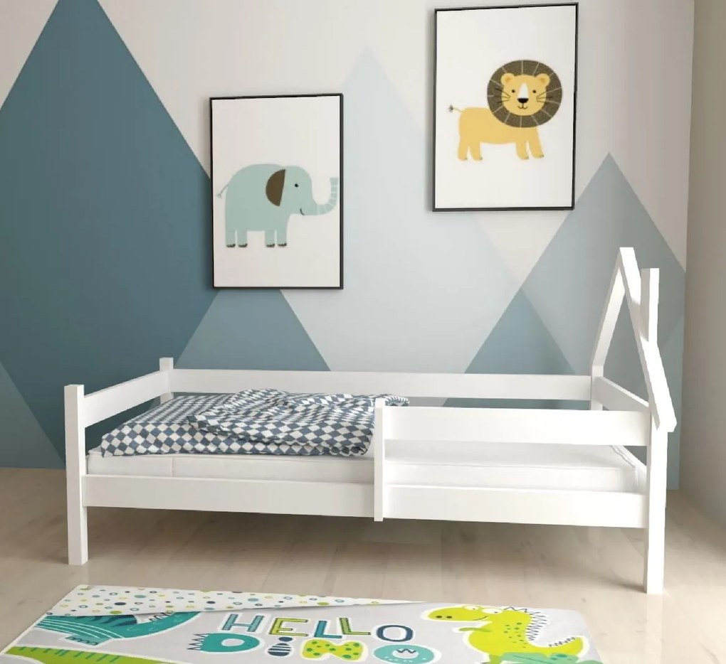 Detská domčeková posteľ z masívu borovice SÁRA - 200x90 cm - biela