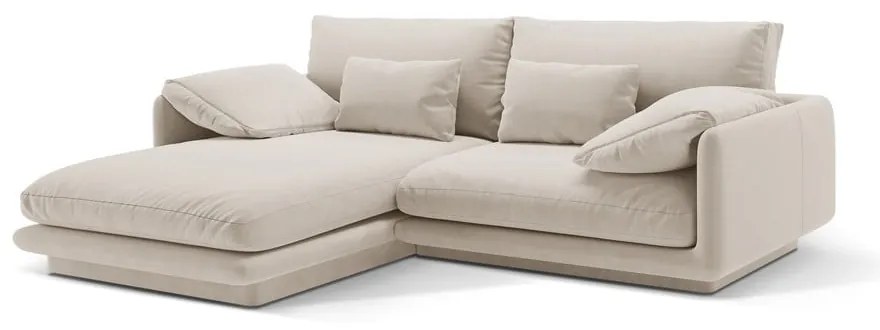 Biela zamatová rohová pohovka (ľavý roh/s leňoškou) Torino – Micadoni