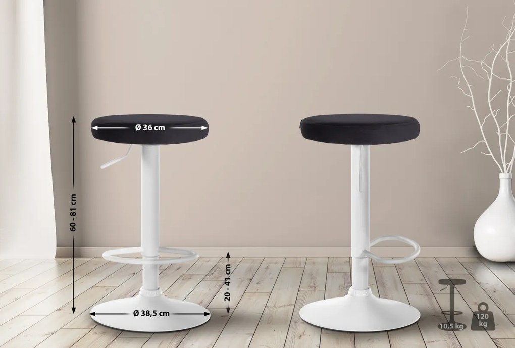 Barová stolička Ponte - zamat, biely rám - Čierna