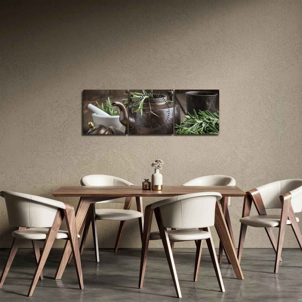 Obraz - Kanvička s rozmarínom (s hodinami) (90x30 cm)