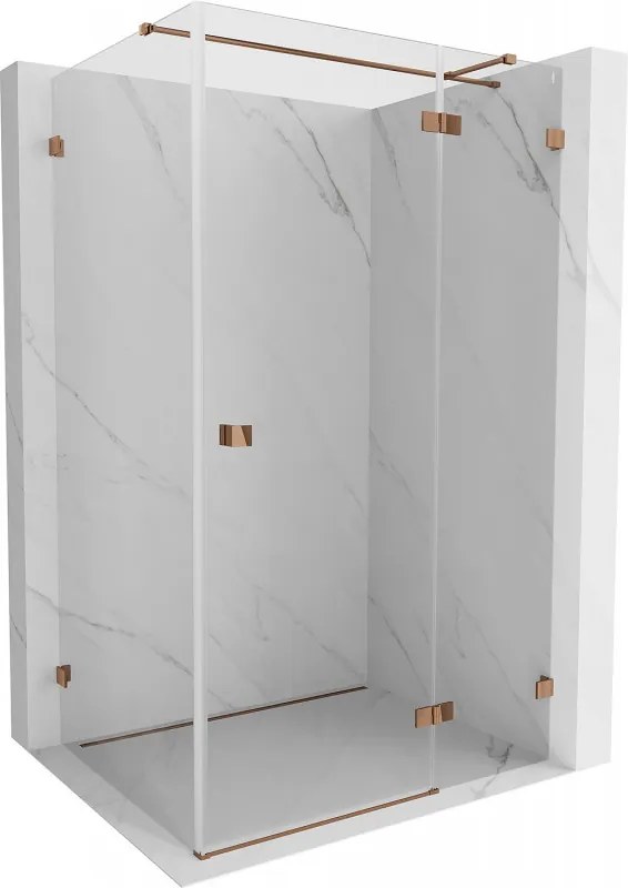 Mexen Lunar T, pravý výklopný sprchový kút 140 x 110 cm, 8mm číre sklo, profil ružové zlato, 834T-140-110-60-00-P