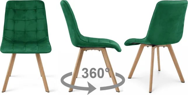Jedálenská stolička CIEZA 360 zamatová, zelená / hnedé nohy