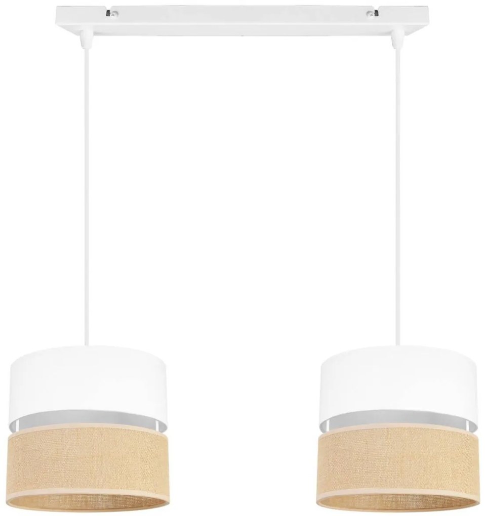Závesné svietidlo Juta, 2x jutové/biele textilné tienidlo, w
