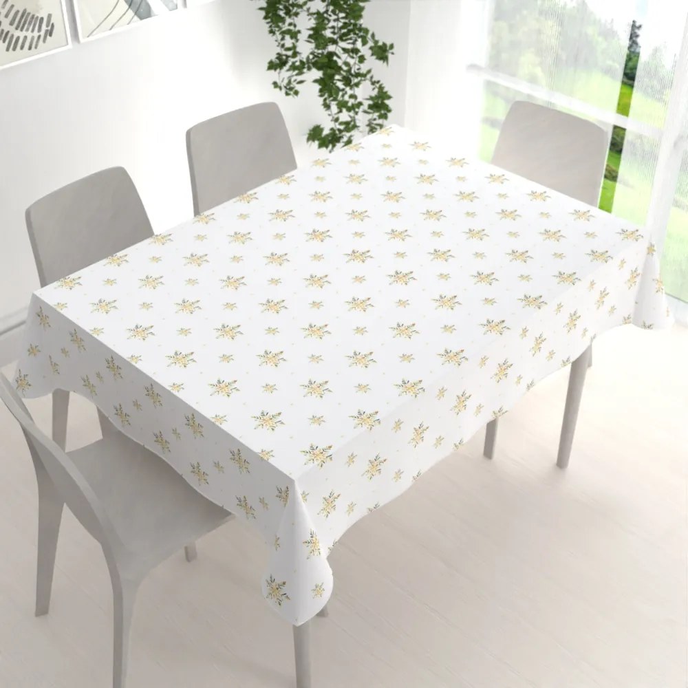 Biante Teflónový obdĺžnikový obrus TF-120 Zlato-modro-zelené vianočné vločky na bielom 60x100 cm