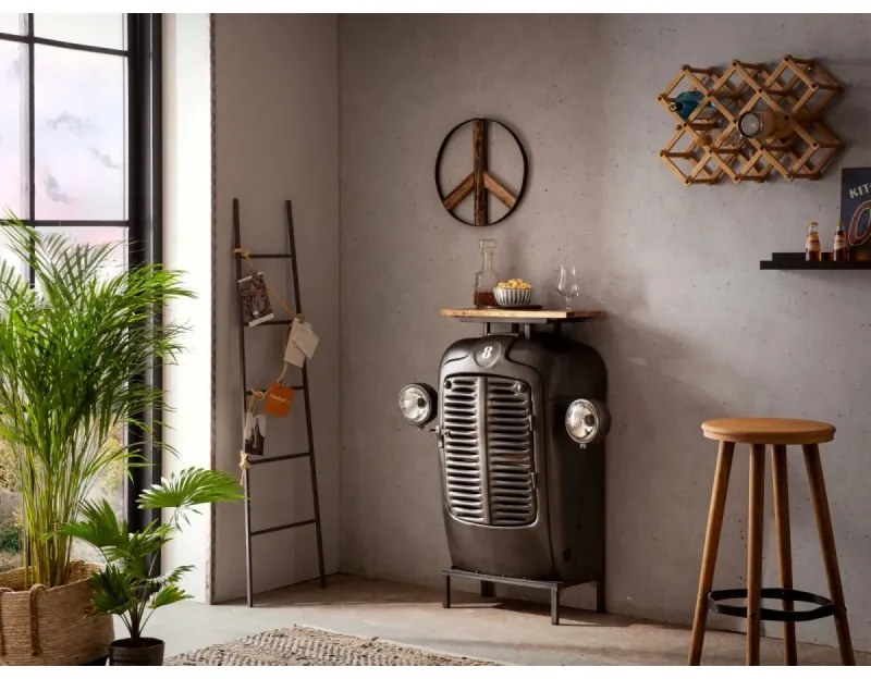 furniture-nabytek.cz - Masívny barový jedálenský stôl Traktor z kovu a dreva, lakovaný, šedý – 90×38×100 cm