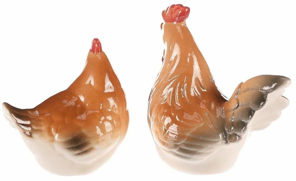 Keramická dekorácia Sliepočka a kohútik, 8 x 8 x 6cm, súprava 2 ks