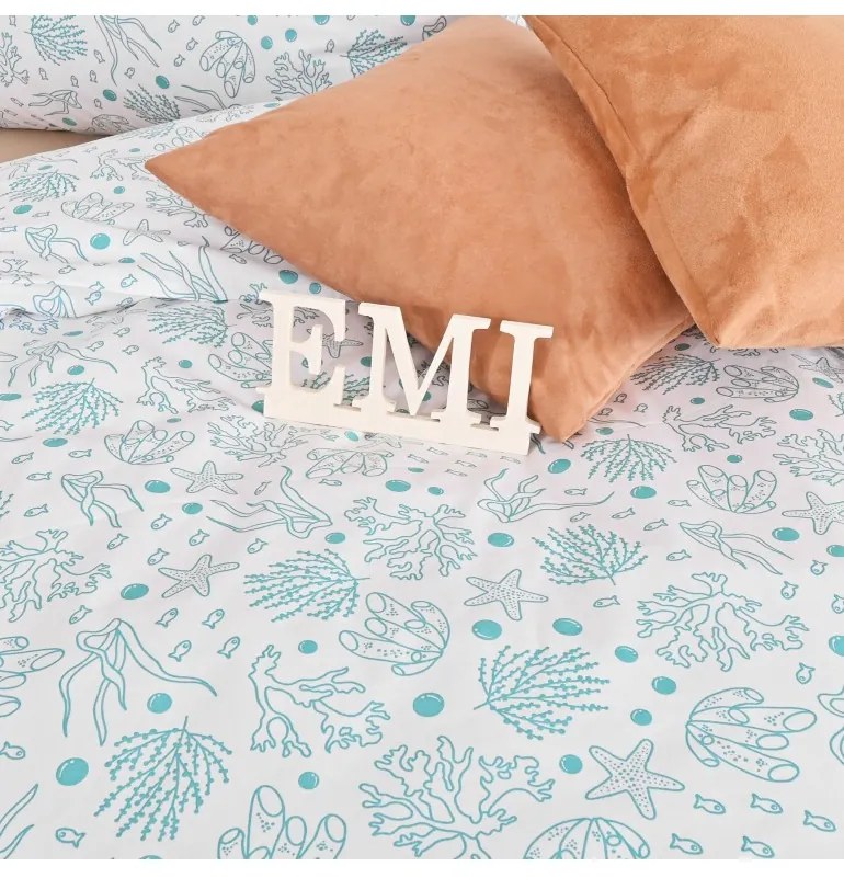 Obliečky bavlnené Sea tyrkysové EMI, Štandardný set jednolôžko obsahuje 1x 140x200 + 1x 70x90