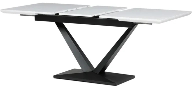 Stůl jídelní rozkládací, 140+40x85x78 cm, MDF, kov, bílá, černá