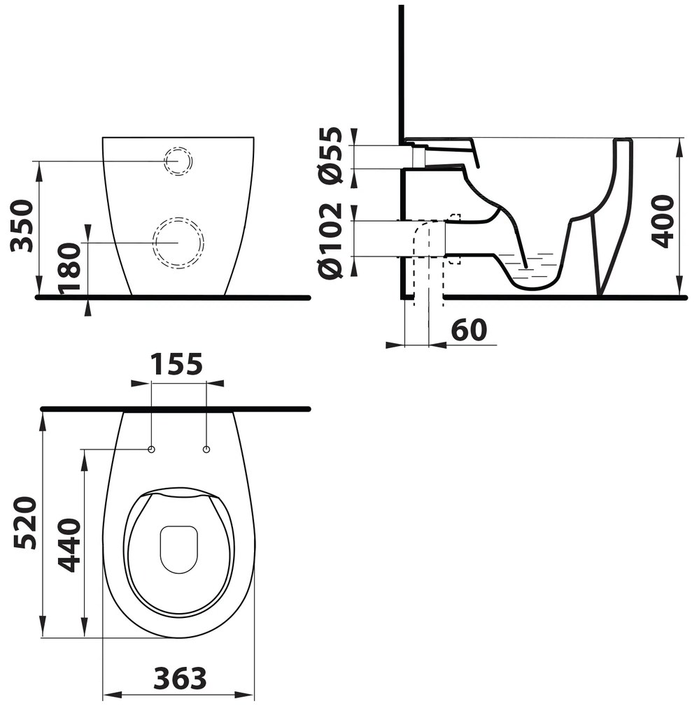Isvea Isvea, SENTIMENTI WC misa stojaca, Rimless, 36x55cm spodný/zadný odpad, biela, 10SM10004SV