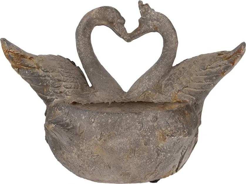 Šedý antik kvetináč zamilovaných labutí Swan Baroque - 49*27*37 cm