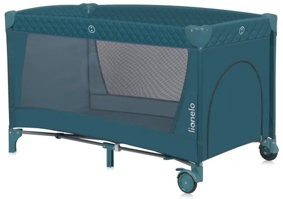 Lionelo - Cestovná postieľka FLOWER zeleno-tyrkysová