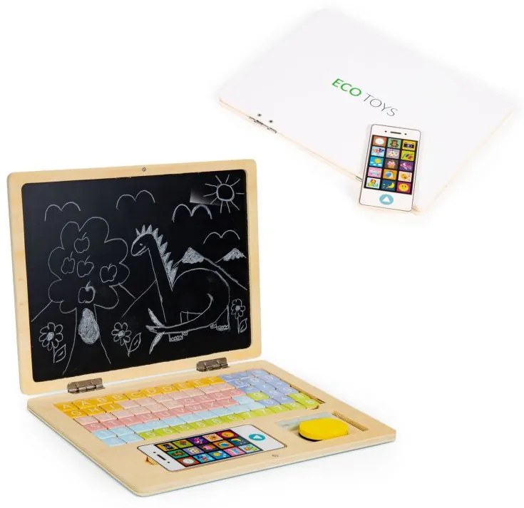 EcoToys Drevená magnetická tabuľa Notebook - biela