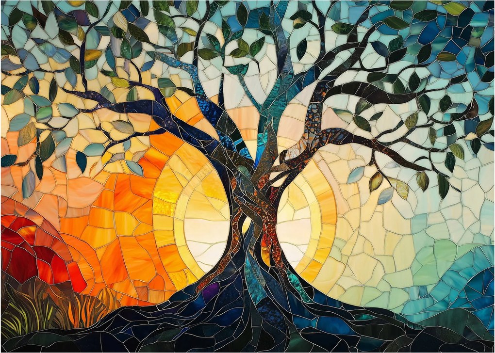 Obraz – Mozaika – slnko a strom I. (70x50 cm)