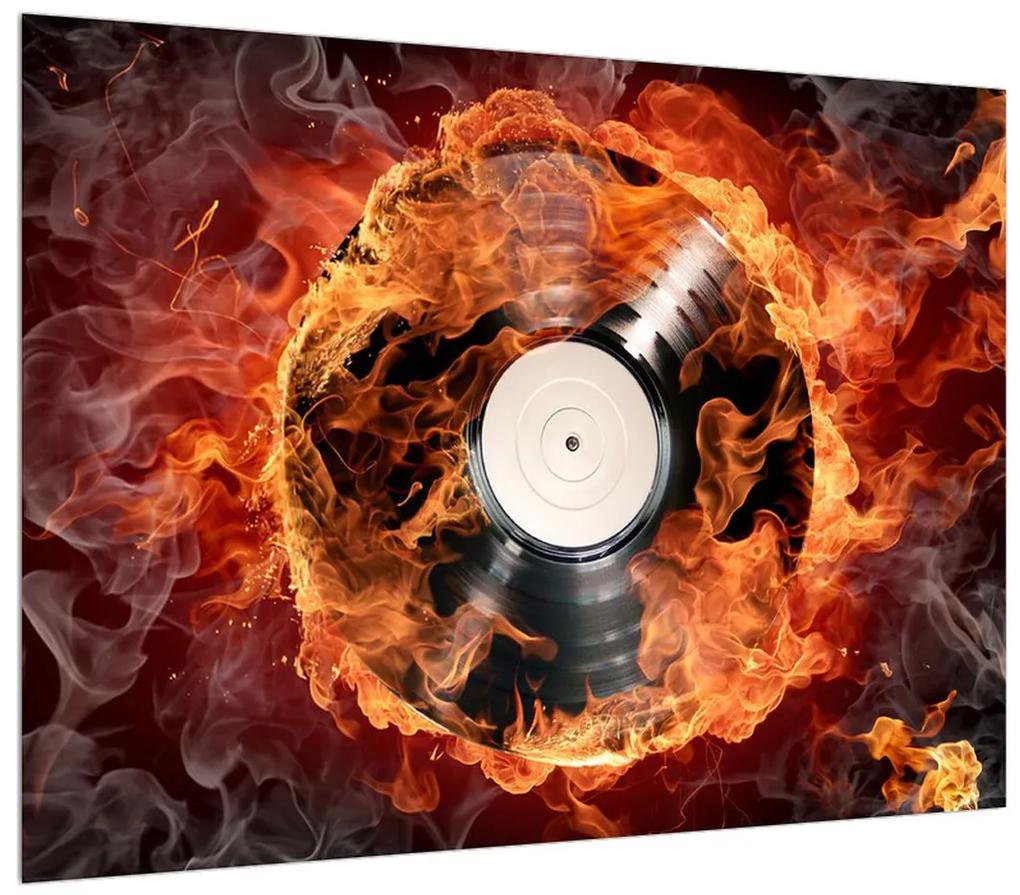 Obrat gramofónovej platne v ohni (70x50 cm)