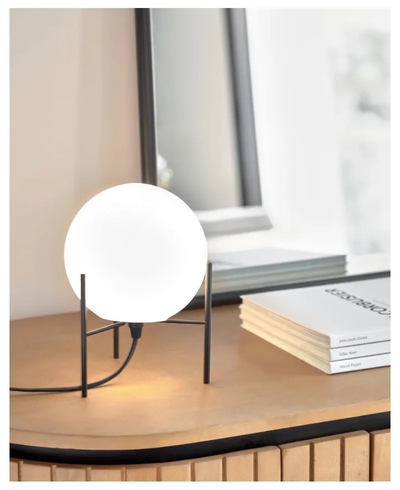 Bielo-čierna stolová lampa so skleneným tienidlom (výška 22 cm) Seina - Kave Home