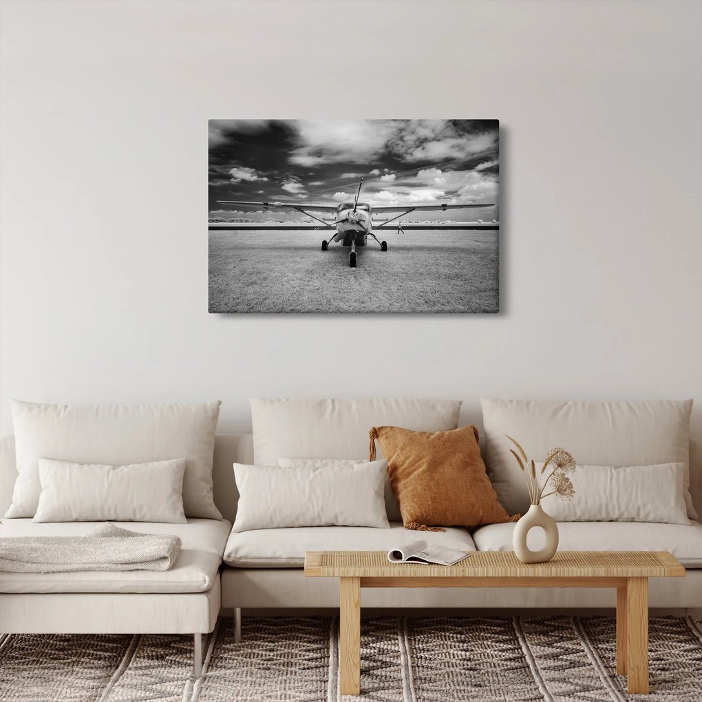 Obraz - Lietadlo čiernobiele (90x60 cm)