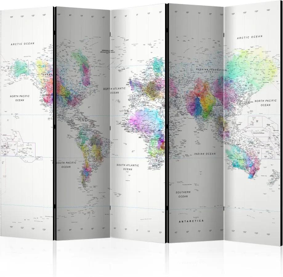 Bimago Paraván - Room divider – White-colorful world map 225x172cm