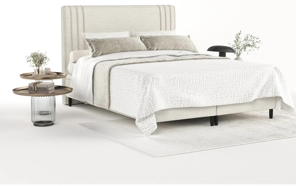 Béžová čalúnená dvojlôžková posteľ s úložným priestorom 140x200 cm Musca – Maison de Rêve