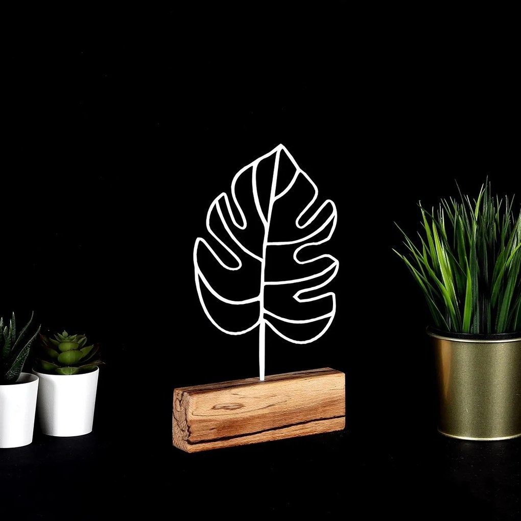 Kovová dekorácia Thin Leaf 28 cm biela
