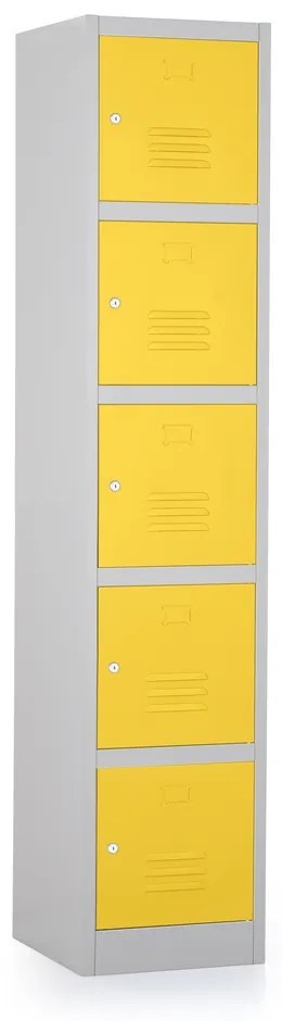 Kovová šatníková skrinka - 5 boxov, 38 x 45 x 185 cm, cylindrický zámok, žltá - ral 1023