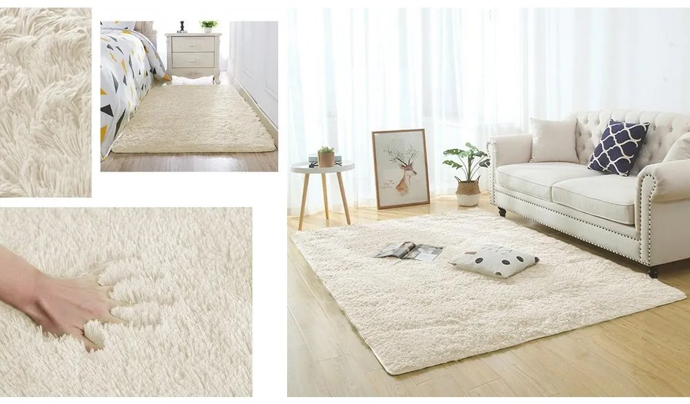 Béžový obdĺžnikový shaggy koberec Lana Rozmer: 200x200 cm