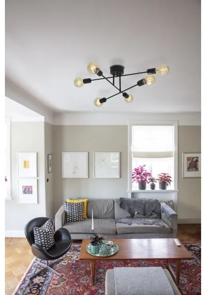 Cottex P7216SV - Prisadený luster BATON 6xE27/60W/230V čierny