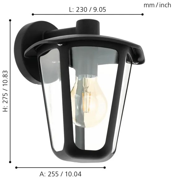 Eglo 98121 - Vonkajšie nástenné svietidlo MONREALE 1xE27/60W/230V IP44 čierna