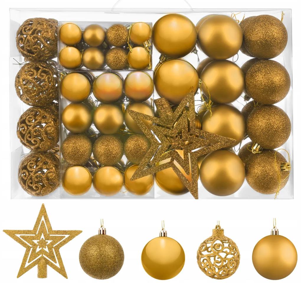 Vianočné ozdoby - gule + hviezda 100ks | zlaté
