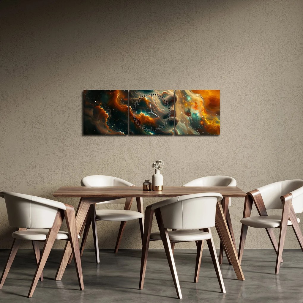 Obraz - Tvár vo vesmíre (s hodinami) (90x30 cm)