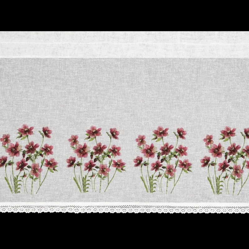 Dekorstudio Kuchynská záclonka ISA zdobená kvetinovou potlačou a čipkou 150 x 60 cm