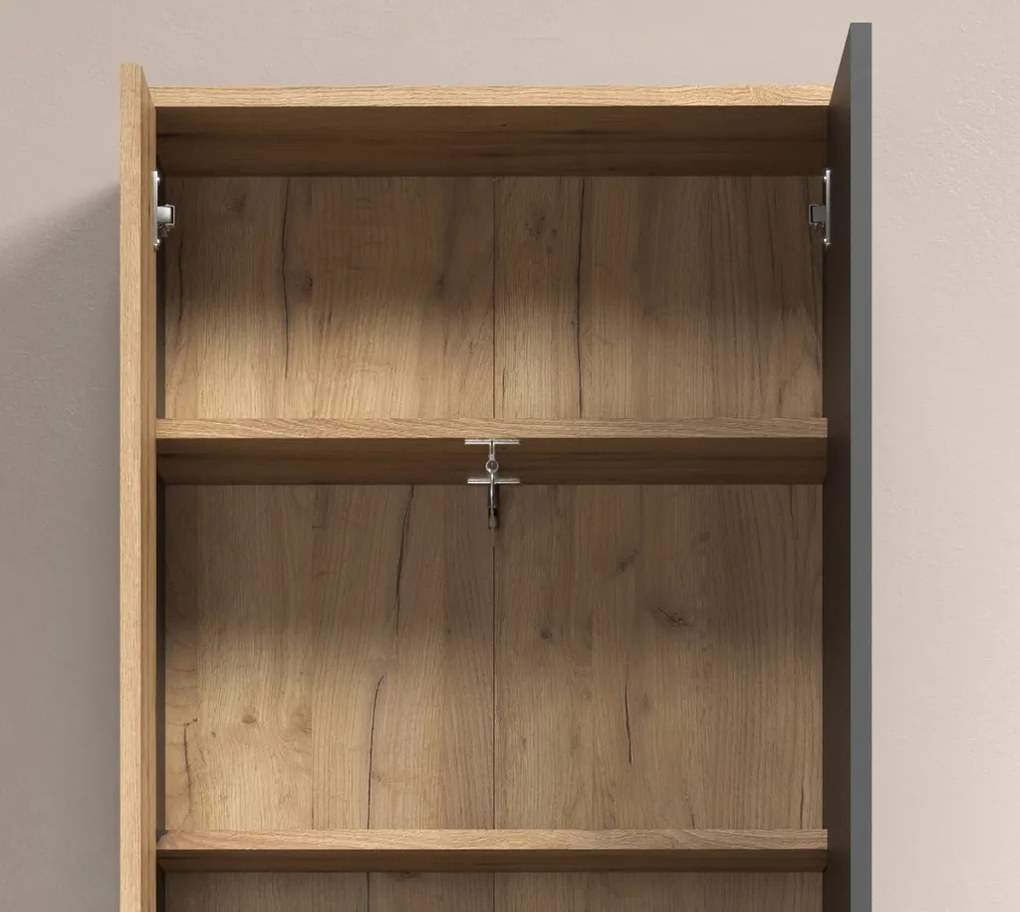 Predsieňová šatníková skriňa s policami Esteban, antracit/dub evoke