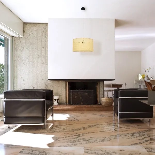 Luster na lanku ALBA 1xE27/15W/230V pr. 45 cm ratan/čierna