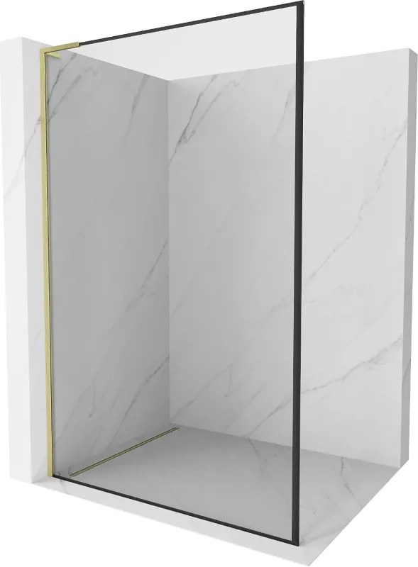 Mexen Kioto L, sprchová zástena Walk-In 70 x 200 cm, 8mm číre sklo čierny vzor, zlatý matný profil, 800-070-103-55-70