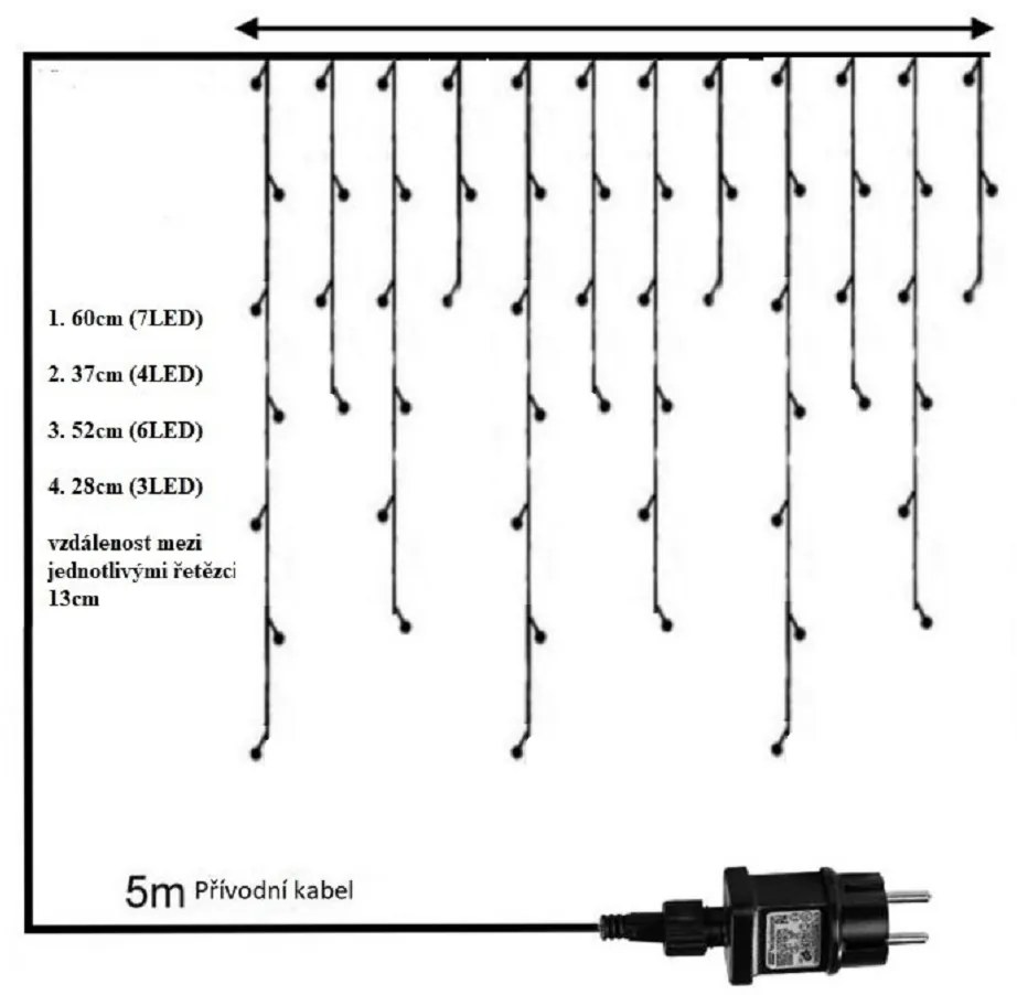 Vonkajší LED vianočný záves - studená biela, so zábleskami, čierny kábel, prepojovateľný, rôzne dĺžky na výber Dĺžka svetelnej časti a počet LED: 10m a 310 LED