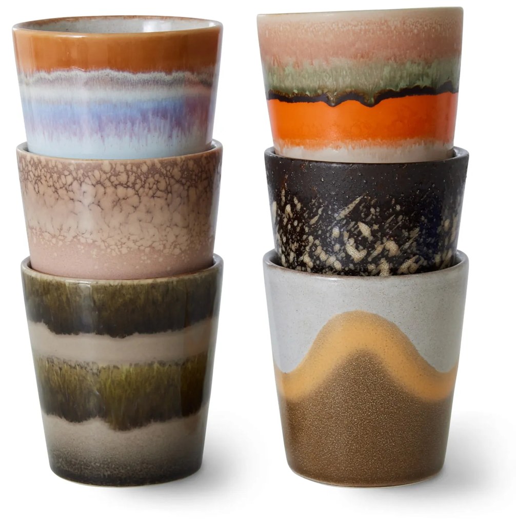HK living Kameninový hrnček 70's Elements 180 ml – set 6 ks
