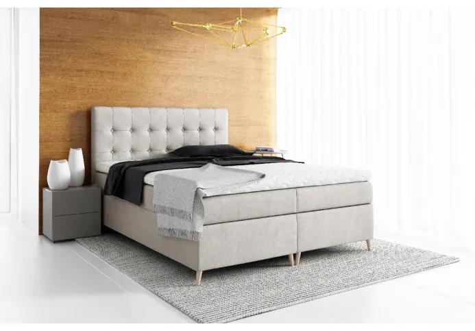 Elegantná čalúnená posteľ Komala s úložným priestorom svetlo béžová 160 x 200 + topper zdarma