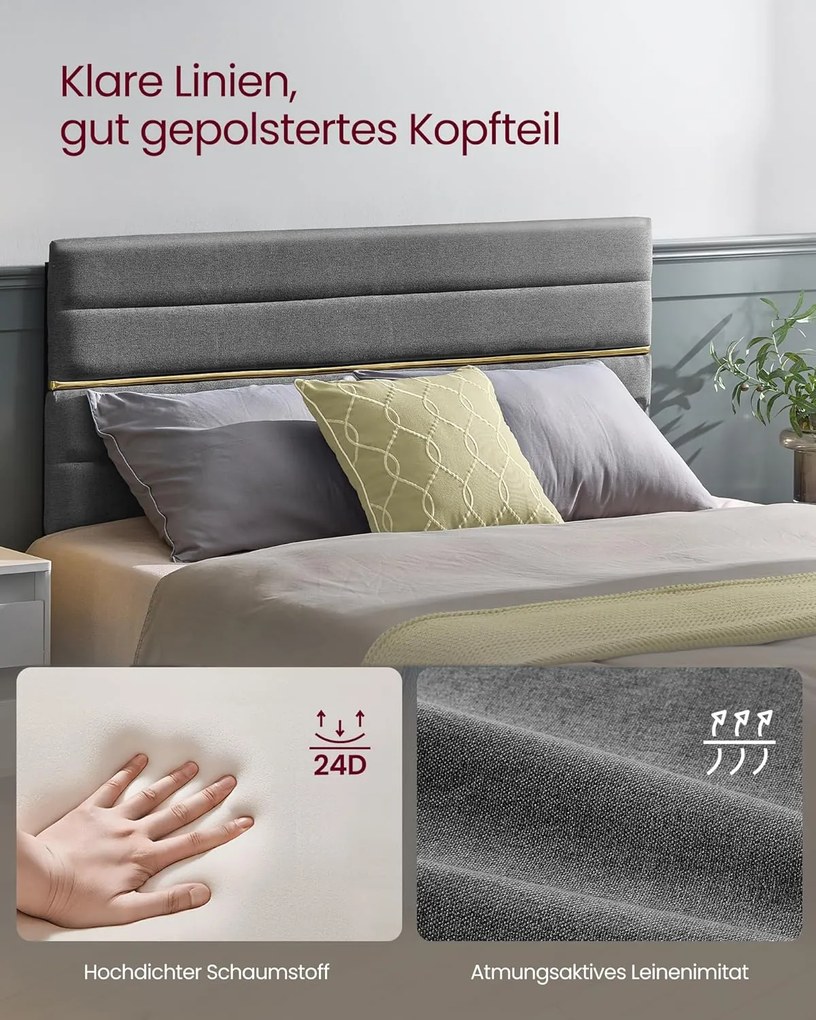 VASAGLE čalúnený rám postele, vhodný pre matrac 140 x 200 cm, šedý